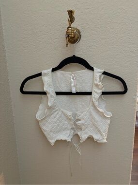 Anthropologie White Eyelet Ruffle Tie-Front Bralette